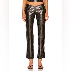 Miaou Rex Low Rise Snake Print Faux Leather Pants Green Straight Leg Size Small